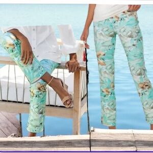 Aqua Floral Boot Cut Pants